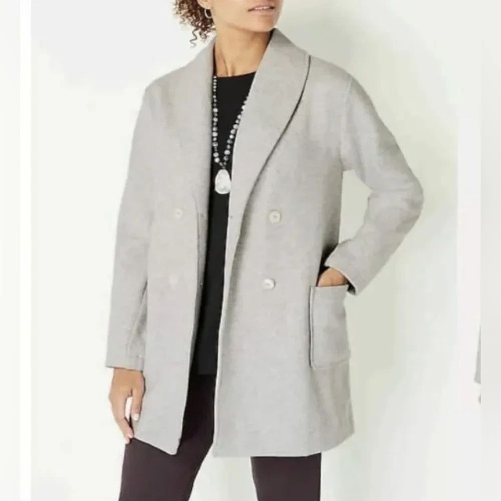 J. Jill Pure Jill Oversized Double Breasted Peacoat  Size L  Light Heather Gray